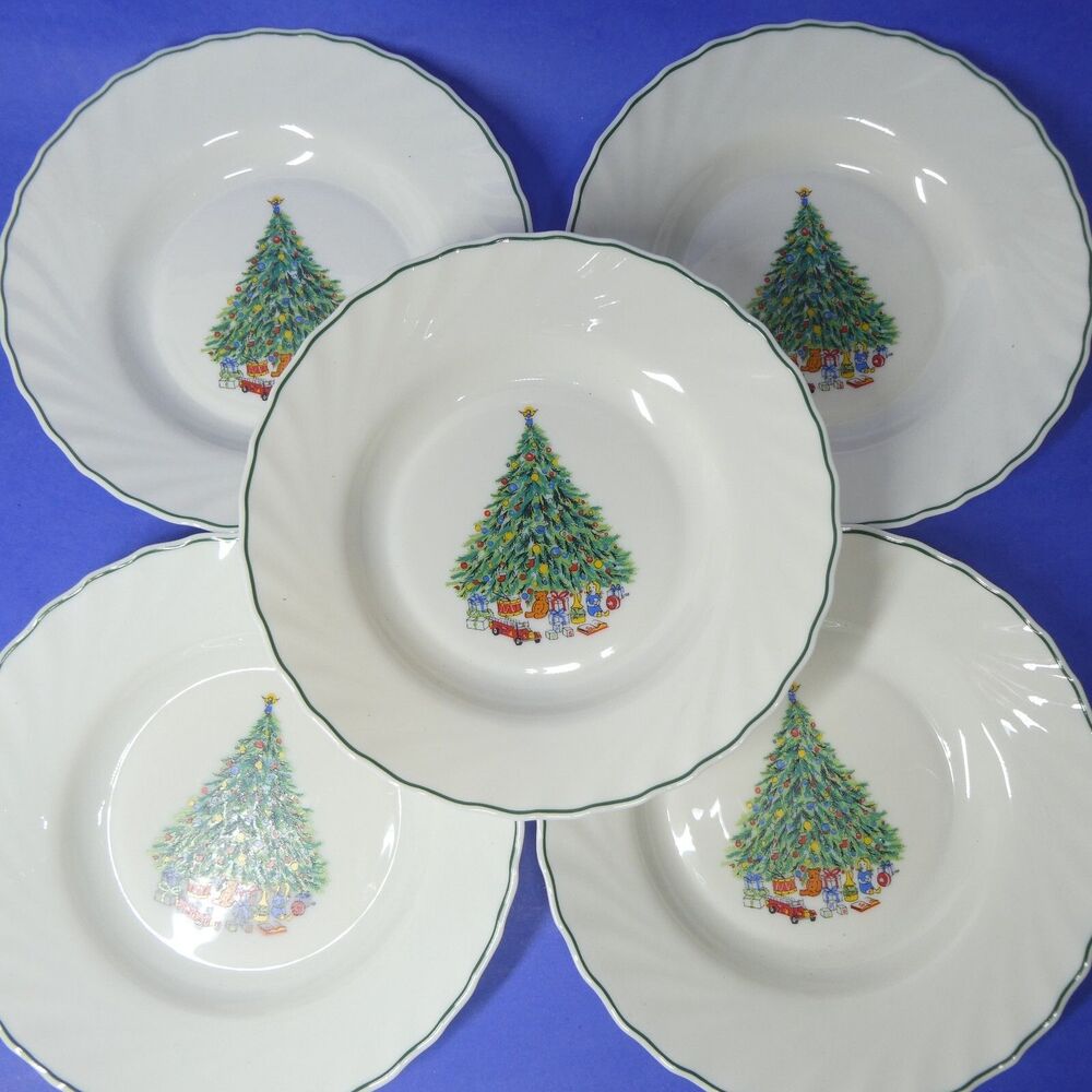 5 Salem Noel Christmas Tree Bowls 8.75" White Milk Glass Vintage MCM